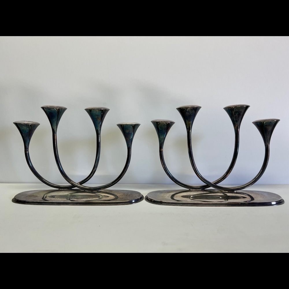 Vintage candelabra Reed & Barton 291 - silver plated metal candle holder modern